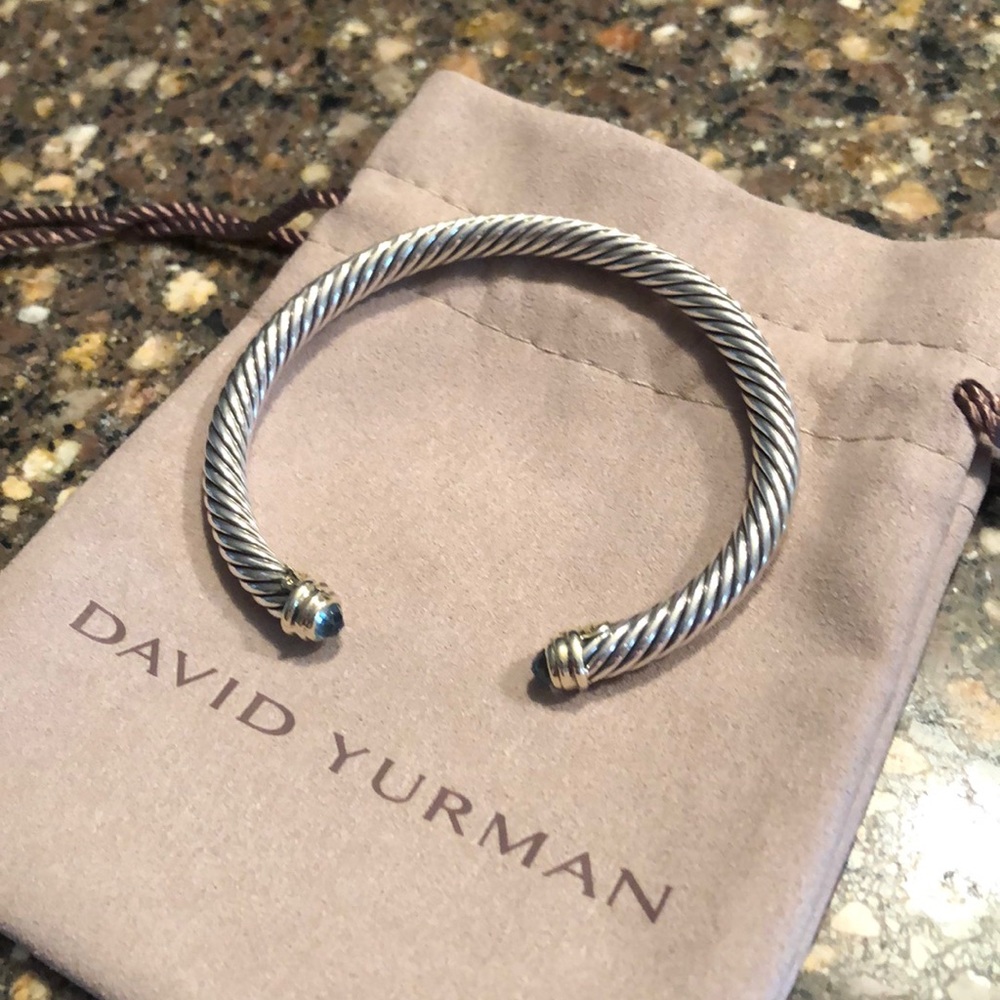 David Yurman 5mm blue topaz w/14k gold
